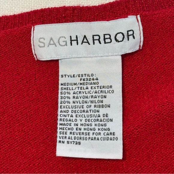 Sag Harbor Womens Red Embroidered Knit Top Short Sleeve Sweater Size M Classic - Picture 4 of 7